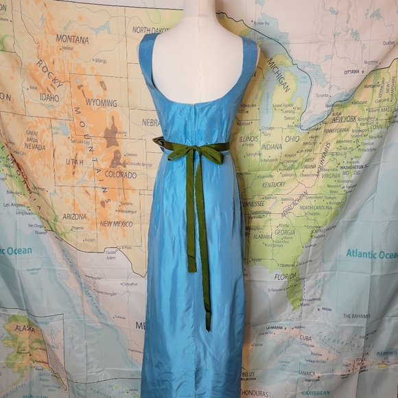 Vintage 1960s Blue Full-length Evening Gown Dress With Rose Tie Ribbon Cocktail - Picture 7 of 16